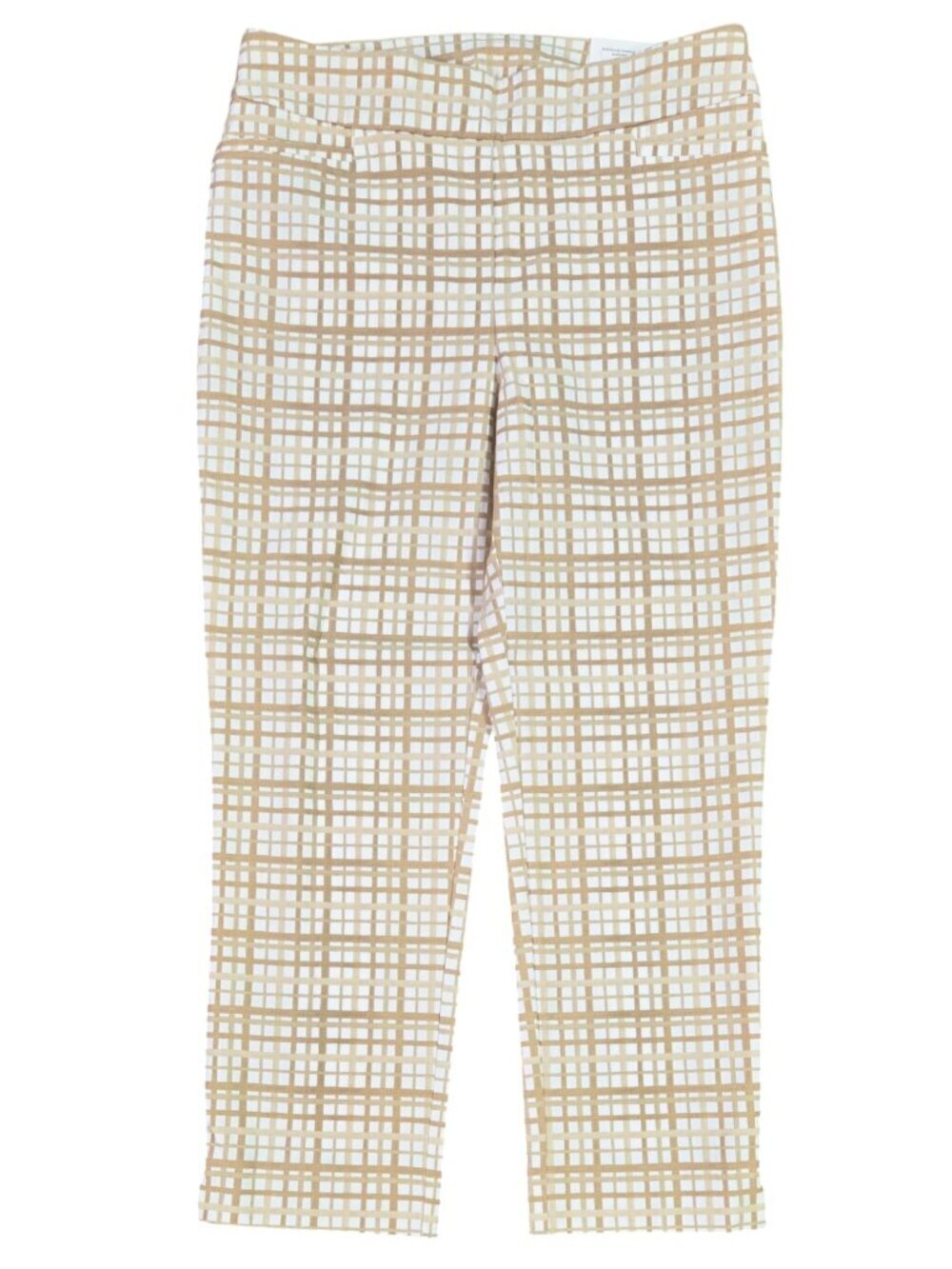 Chico's NWT So Slimming Brigitte Plaid Cropped Pull On Slim Leg Pants Alabaster